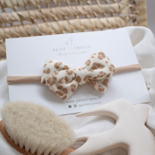 Headband nœud motif léopard beige