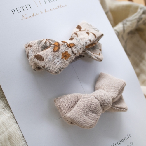 Duo de barrettes fleuri caramel sable beige