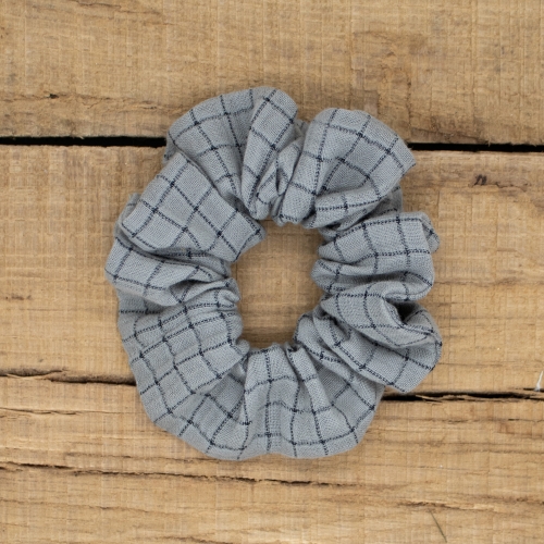 Chouchou gris à carreaux bleu marine – accessoire cheveux Petit Fripon