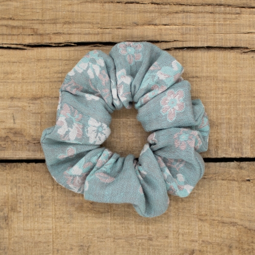 Chouchou en jacquard vert fleuri – accessoire cheveux Petit Fripon