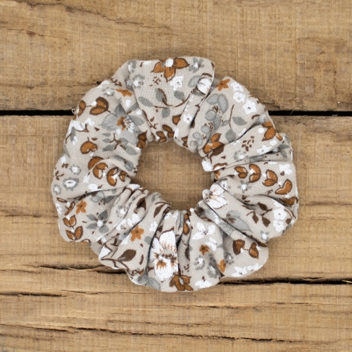 Chouchou taupe à fleurs automnales blanches et marron – Petit Fripon fait main