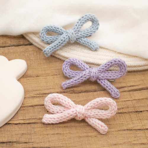 Lot de 3 barrettes nœuds en tricot pastel