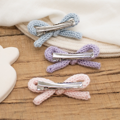 Lot de 3 barrettes nœuds en tricot pastel