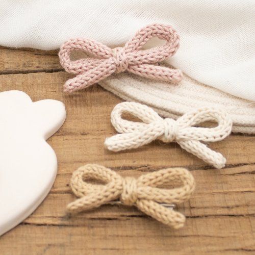 Lot de 3 barrettes nœuds en tricot neutres