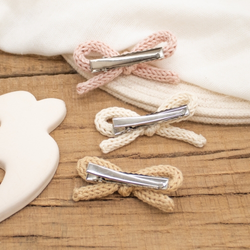 Lot de 3 barrettes nœuds en tricot neutres