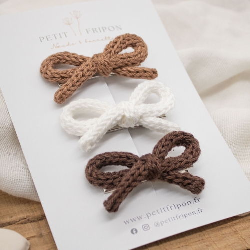 Lot de 3 barrettes tricot – Chocolat