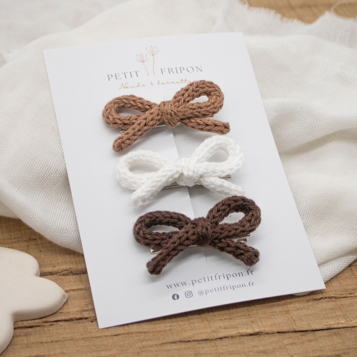Lot de 3 barrettes tricot – Chocolat