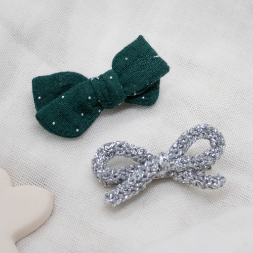 Duo de Pinces Nœuds Vert & Argent
