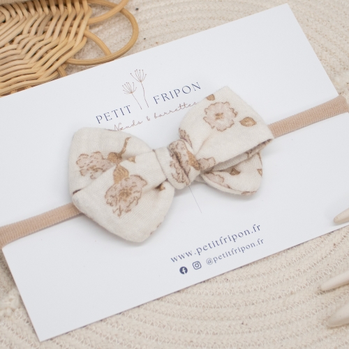 Headband nœud fleuri beige