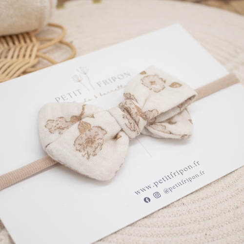 Headband nœud fleuri beige