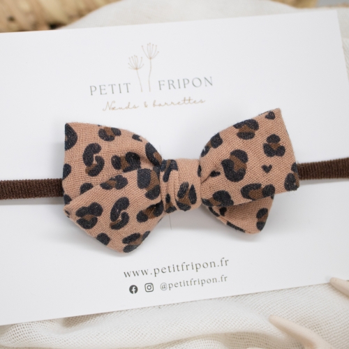 Headband nœud motif léopard caramel