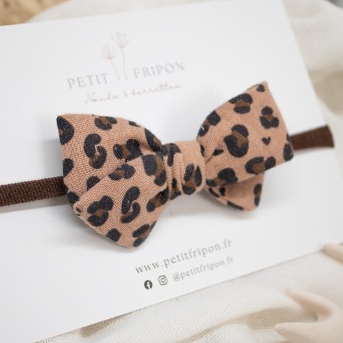 Headband nœud motif léopard caramel
