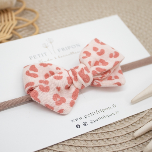 Headband nœud motif léopard rose