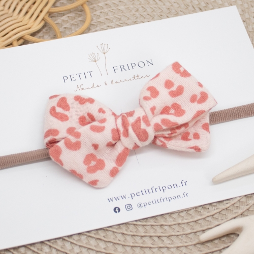 Headband nœud motif léopard rose