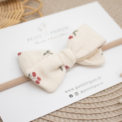 Headband nœud écru motif cerises