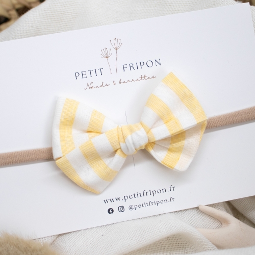 Headband nœud blanc rayé jaune