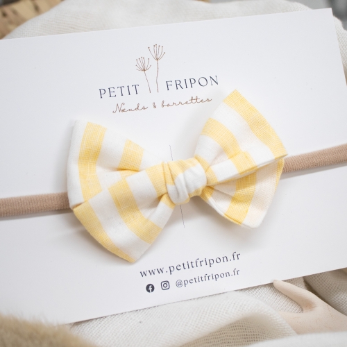 Headband nœud blanc rayé jaune