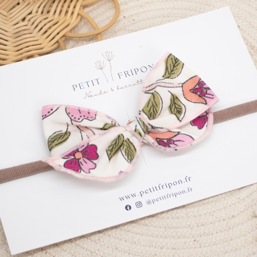 Headband nœud fleuri rose