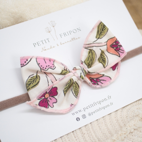 Headband nœud fleuri rose