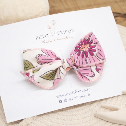 Nœud fleuri rose en popeline de coton