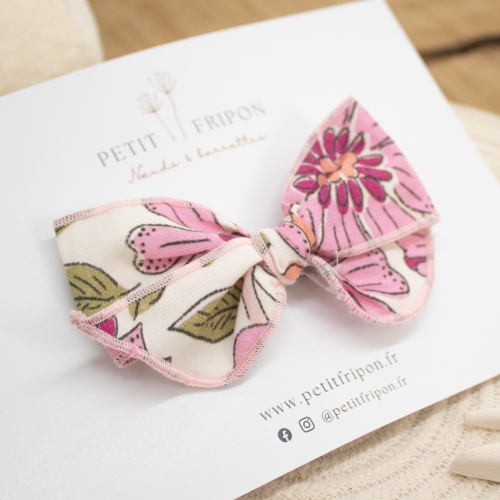 Nœud fleuri rose en popeline de coton