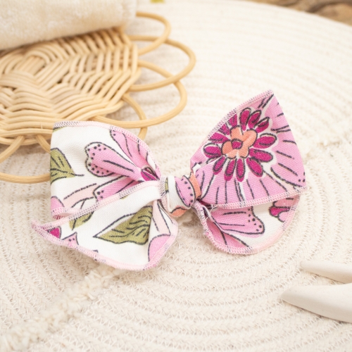 Nœud fleuri rose en popeline de coton