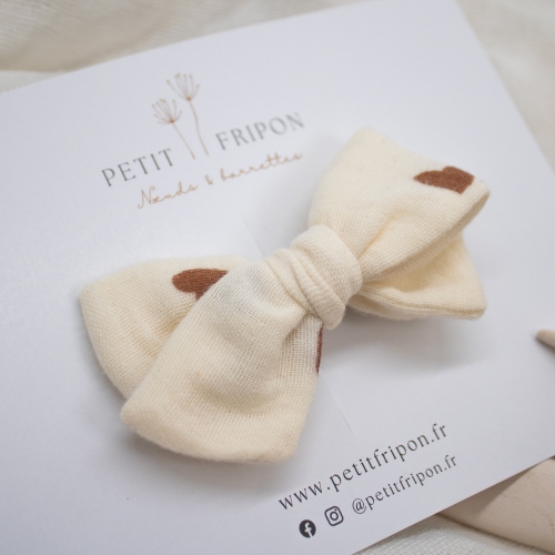 Nœud écru cœurs marrons