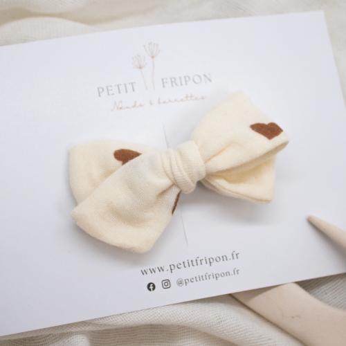 Nœud écru cœurs marrons