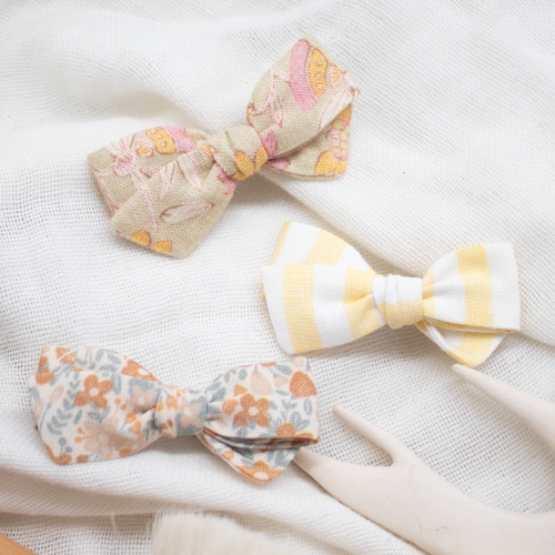 Lot de 3 nœuds fleuri rayé jaune floral pastel