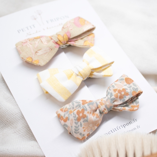 Lot de 3 nœuds fleuri rayé jaune floral pastel