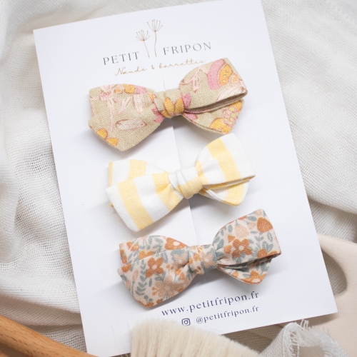 Lot de 3 nœuds fleuri rayé jaune floral pastel