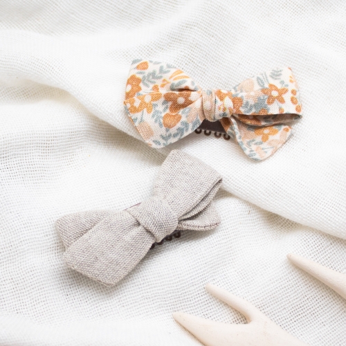 Duo de barrettes fleuri pastel lin