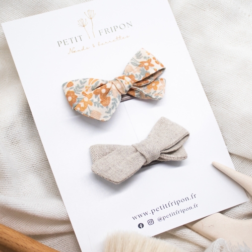 Duo de barrettes fleuri pastel lin