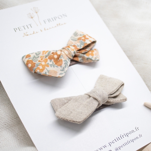Duo de barrettes fleuri pastel lin