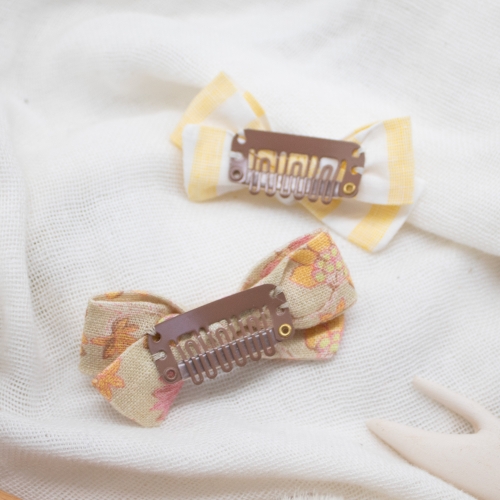 Duo de barrettes lin rayé jaune fleuri